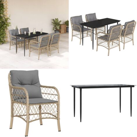 Set Pranzo da Giardino 5 pz con Cuscini Beige Misto Polyrattan - Tavolo da giardino - Sedie da giardino