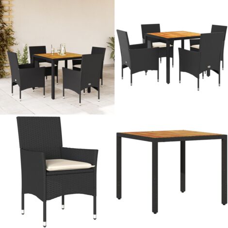 Set Pranzo da Giardino 5 pz con Cuscini Nero Polyrattan Acacia - Tavolo da giardino - Sedie da giardino