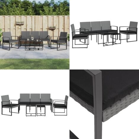 Set Pranzo da Giardino 5 pz con Cuscini PP Rattan Grigio Scuro - Sedie da pranzo - Tavolo da pranzo