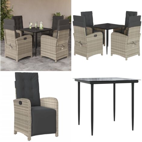 Set Pranzo da Giardino 5pz con Cuscini Grigio Chiaro Polyrattan - Sedie da giardino - Tavolo da giardino