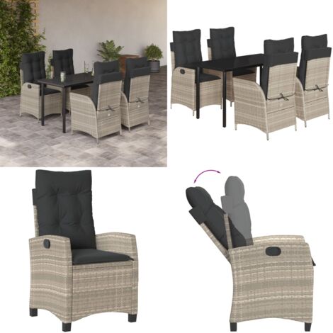 Set Pranzo da Giardino 5pz con Cuscini Grigio Chiaro Polyrattan - Sedie da giardino - Tavolo da giardino