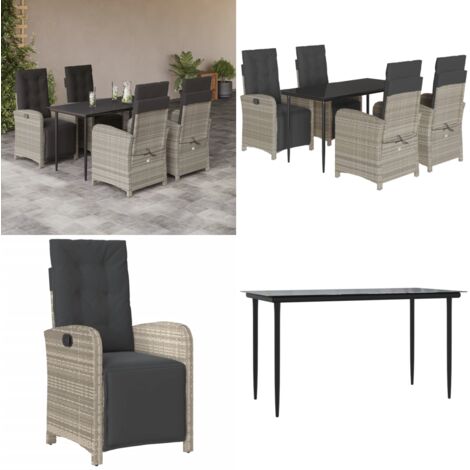 Set Pranzo da Giardino 5pz con Cuscini Grigio Chiaro Polyrattan - Sedie da giardino - Tavolo da giardino