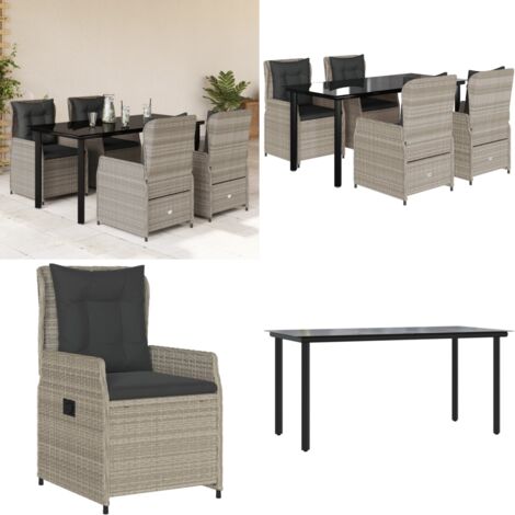 Set Pranzo da Giardino 5pz con Cuscini Grigio Chiaro Polyrattan - Sedie da giardino - Tavolo da giardino