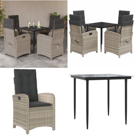 Set Pranzo da Giardino 5pz con Cuscini Grigio Chiaro Polyrattan - Sedie da giardino - Tavolo da giardino