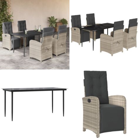 Set Pranzo da Giardino 5pz con Cuscini Grigio Chiaro Polyrattan - Sedie da giardino - Tavolo da giardino