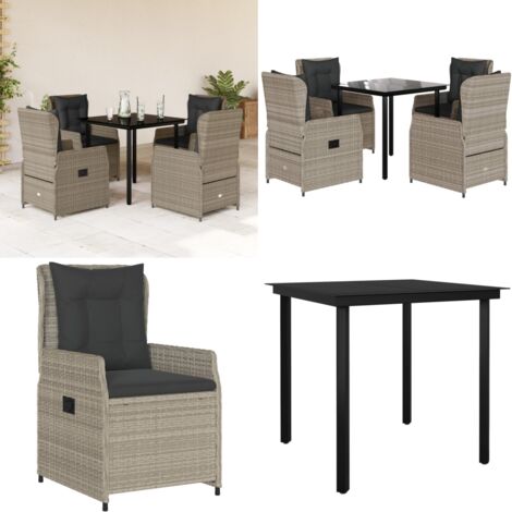 Set Pranzo da Giardino 5pz con Cuscini Grigio Chiaro Polyrattan - Sedie da giardino - Tavolo da giardino