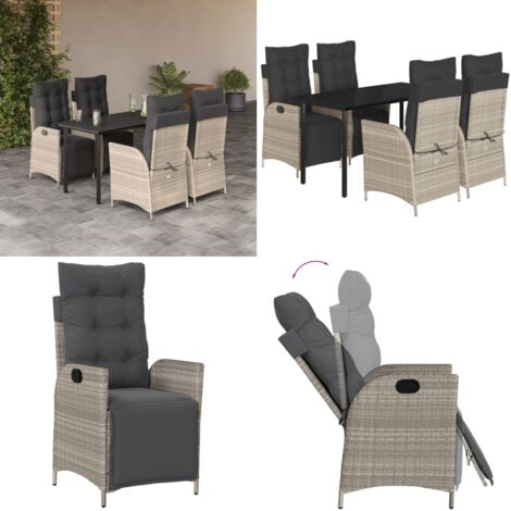 Set Pranzo da Giardino 5pz con Cuscini Grigio Chiaro Polyrattan - Sedie da giardino - Tavolo da giardino