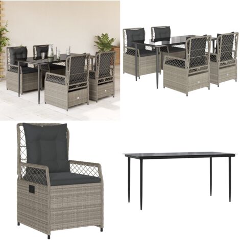 Set Pranzo da Giardino 5pz con Cuscini Grigio Chiaro Polyrattan - Sedie da giardino - Tavolo da giardino
