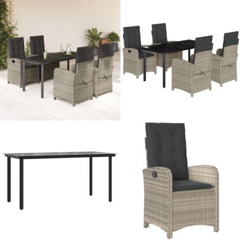 Set Pranzo da Giardino 5pz con Cuscini Grigio Chiaro Polyrattan - Sedie da giardino - Tavolo da giardino