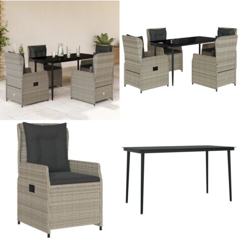 Set Pranzo da Giardino 5pz con Cuscini Grigio Chiaro Polyrattan - Sedie da giardino - Tavolo da giardino