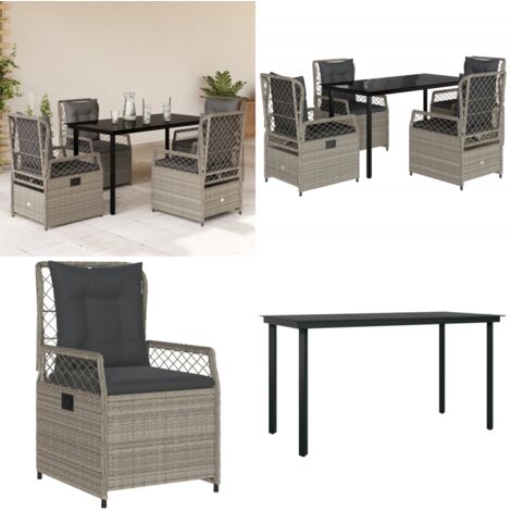 Set Pranzo da Giardino 5pz con Cuscini Grigio Chiaro Polyrattan - Sedie da giardino - Tavolo da giardino