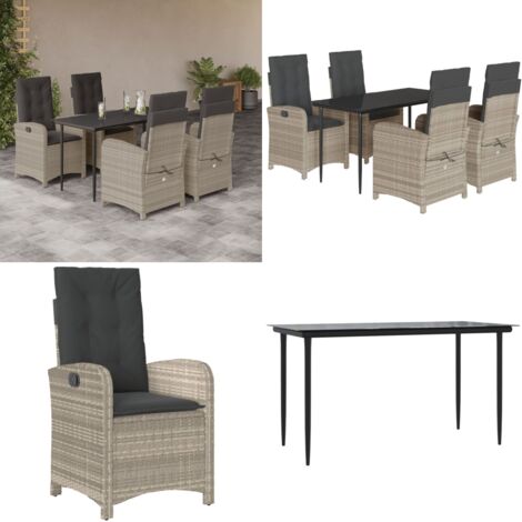 Set Pranzo da Giardino 5pz con Cuscini Grigio Chiaro Polyrattan - Sedie da giardino - Tavolo da giardino