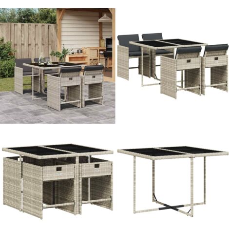 Set Pranzo da Giardino 5pz con Cuscini Grigio Chiaro Polyrattan - Sedie da giardino - Tavolo da giardino