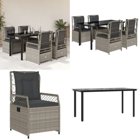 Set Pranzo da Giardino 5pz con Cuscini Grigio Chiaro Polyrattan - Sedie da giardino - Tavolo da giardino