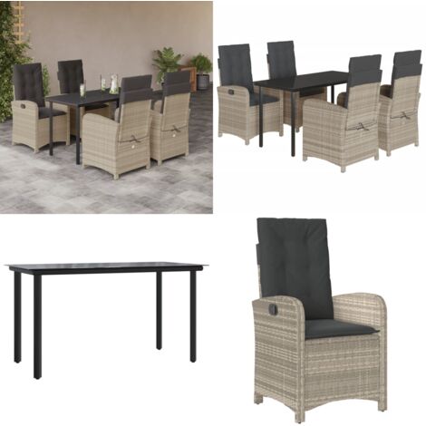 Set Pranzo da Giardino 5pz con Cuscini Grigio Chiaro Polyrattan - Sedie da giardino - Tavolo da giardino