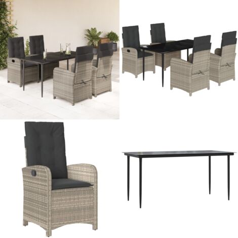 Set Pranzo da Giardino 5pz con Cuscini Grigio Chiaro Polyrattan - Sedie da giardino - Tavolo da giardino