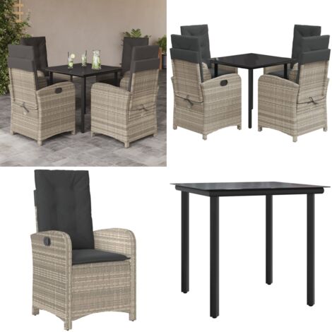 Set Pranzo da Giardino 5pz con Cuscini Grigio Chiaro Polyrattan - Sedie da giardino - Tavolo da giardino