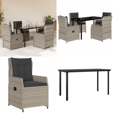 Set Pranzo da Giardino 5pz con Cuscini Grigio Chiaro Polyrattan - Sedie da giardino - Tavolo da giardino