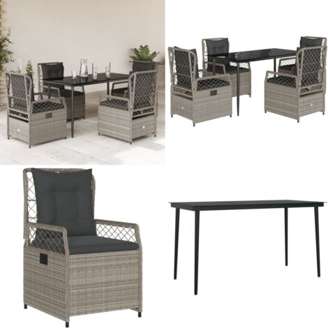 Set Pranzo da Giardino 5pz con Cuscini Grigio Chiaro Polyrattan - Sedie da giardino - Tavolo da giardino