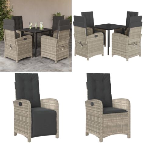 Set Pranzo da Giardino 5pz con Cuscini Grigio Chiaro Polyrattan - Sedie da giardino - Tavolo da giardino