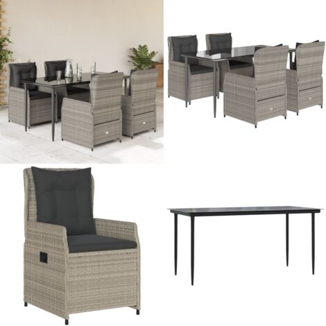 Set Pranzo da Giardino 5pz con Cuscini Grigio Chiaro Polyrattan - Sedie da giardino - Tavolo da giardino