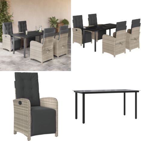 Set Pranzo da Giardino 5pz con Cuscini Grigio Chiaro Polyrattan - Sedie da giardino - Tavolo da giardino