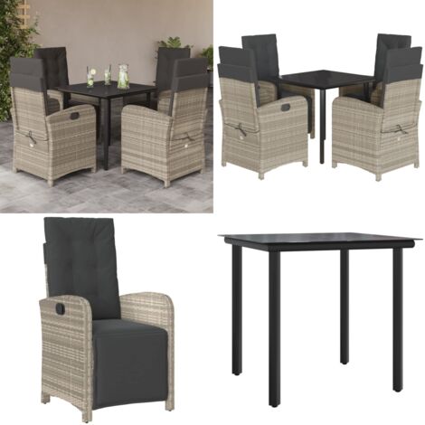 Set Pranzo da Giardino 5pz con Cuscini Grigio Chiaro Polyrattan - Sedie da giardino - Tavolo da giardino