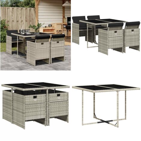 Set Pranzo da Giardino 5pz con Cuscini Grigio Chiaro Polyrattan - Sedie da giardino - Tavolo da giardino