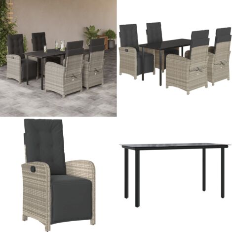 Set Pranzo da Giardino 5pz con Cuscini Grigio Chiaro Polyrattan - Sedie da giardino - Tavolo da giardino