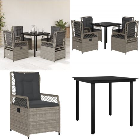 Set Pranzo da Giardino 5pz con Cuscini Grigio Chiaro Polyrattan - Sedie da giardino - Tavolo da giardino
