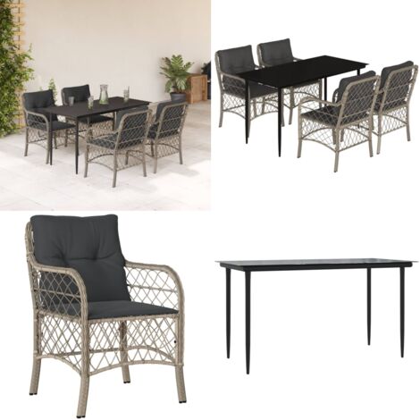 Set Pranzo da Giardino 5pz con Cuscini Grigio Chiaro Polyrattan - Tavolo da giardino - Sedie da giardino