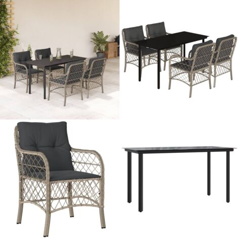 Set Pranzo da Giardino 5pz con Cuscini Grigio Chiaro Polyrattan - Tavolo da giardino - Sedie da giardino