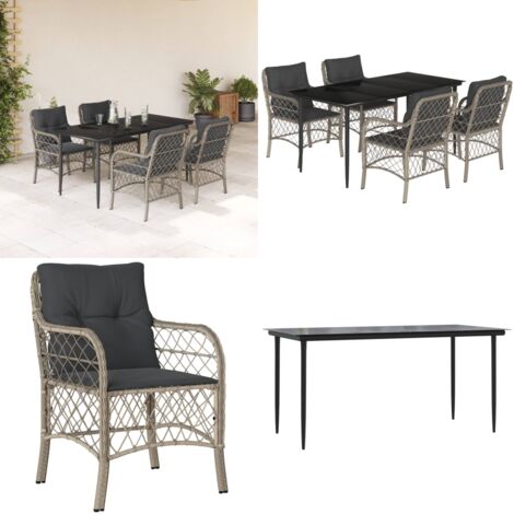 Set Pranzo da Giardino 5pz con Cuscini Grigio Chiaro Polyrattan - Tavolo da giardino - Sedie da giardino