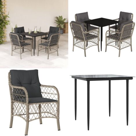 Set Pranzo da Giardino 5pz con Cuscini Grigio Chiaro Polyrattan - Tavolo da giardino - Sedie da giardino