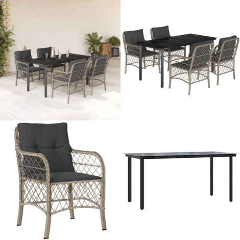 Set Pranzo da Giardino 5pz con Cuscini Grigio Chiaro Polyrattan - Tavolo da giardino - Sedie da giardino