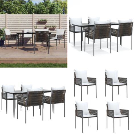 Set Pranzo da Giardino 5pz con Cuscini in Polyrattan e Acciaio - Tavolo da pranzo da esterno - Sedie da giardino