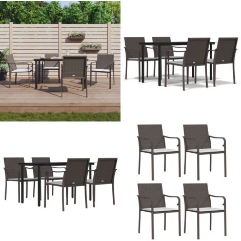 Set Pranzo da Giardino 5pz con Cuscini in Polyrattan e Acciaio - Tavolo da pranzo da esterno - Sedie da pranzo