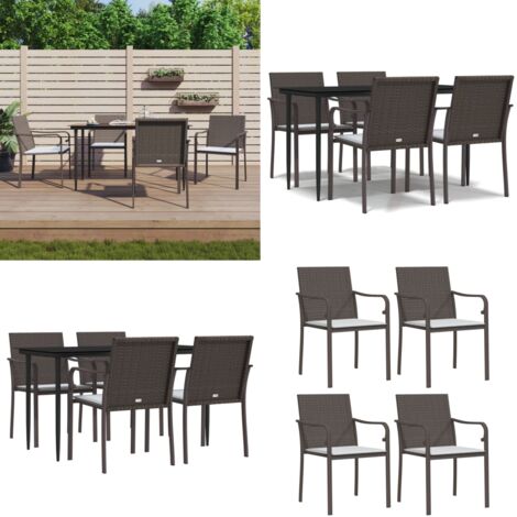 Set Pranzo da Giardino 5pz con Cuscini in Polyrattan e Acciaio - Tavolo da pranzo da esterno - Sedie da pranzo