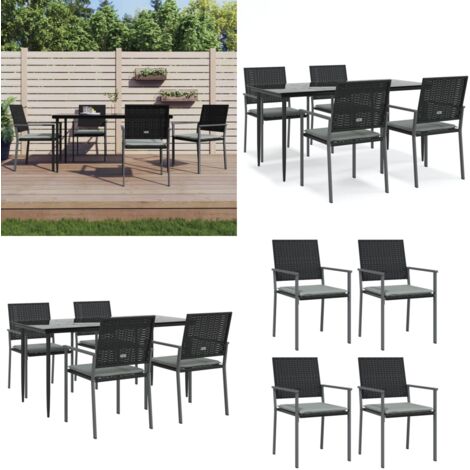 Set Pranzo da Giardino 5pz con Cuscini in Polyrattan e Acciaio - Tavolo da pranzo da esterno - Sedie da pranzo da esterno