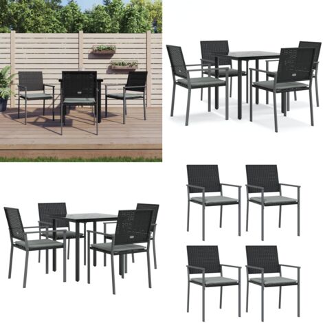 Set Pranzo da Giardino 5pz con Cuscini in Polyrattan e Acciaio - Tavolo da pranzo da esterno - Sedie da pranzo da giardino