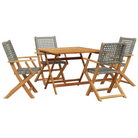 Set Pranzo da Giardino 5pz Grigio Polyrattan e Legno Massello vidaXL