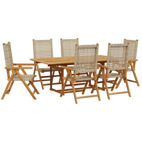 Set Pranzo da Giardino 7 pz Beige Polyrattan e Legno Massello vidaXL