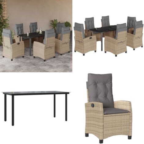 Set Pranzo da Giardino 7 pz con Cuscini Beige Misto Polyrattan - Poltrona da giardino - Cuscini da giardino