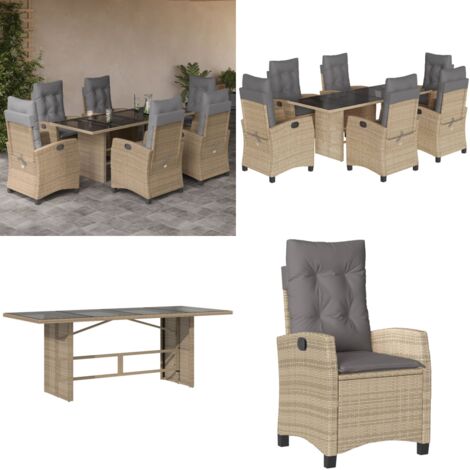 Set Pranzo da Giardino 7 pz con Cuscini Beige Misto Polyrattan - Poltrona da giardino - Cuscini per seduta