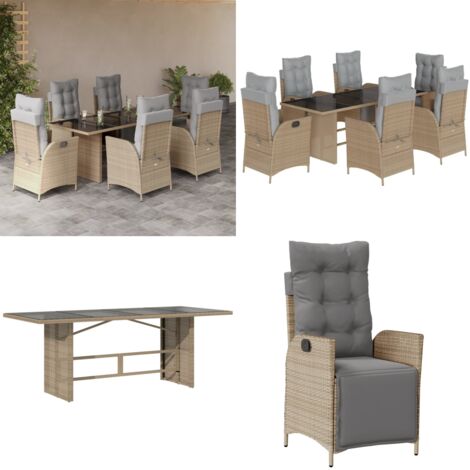 Set Pranzo da Giardino 7 pz con Cuscini Beige Misto Polyrattan - Sedie da giardino - Tavolo da giardino