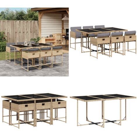 Set Pranzo da Giardino 7 pz con Cuscini Beige Misto Polyrattan - Sedie da giardino - Tavolo da giardino