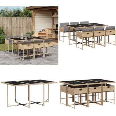 Set Pranzo da Giardino 7 pz con Cuscini Beige Misto Polyrattan - Sedie da giardino - Tavolo da giardino