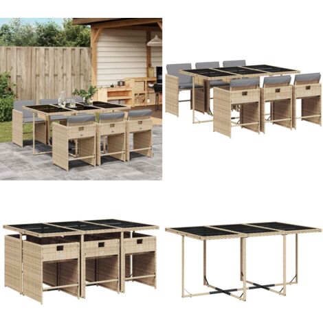 Set Pranzo da Giardino 7 pz con Cuscini Beige Misto Polyrattan - Sedie da giardino - Tavolo da giardino