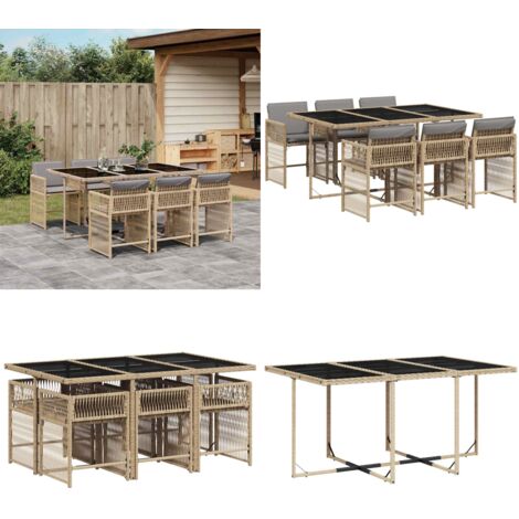 Set Pranzo da Giardino 7 pz con Cuscini Beige Misto Polyrattan - Sedie da giardino - Tavolo da giardino