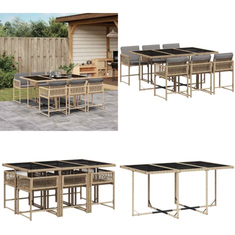 Set Pranzo da Giardino 7 pz con Cuscini Beige Misto Polyrattan - Sedie da giardino - Tavolo da giardino